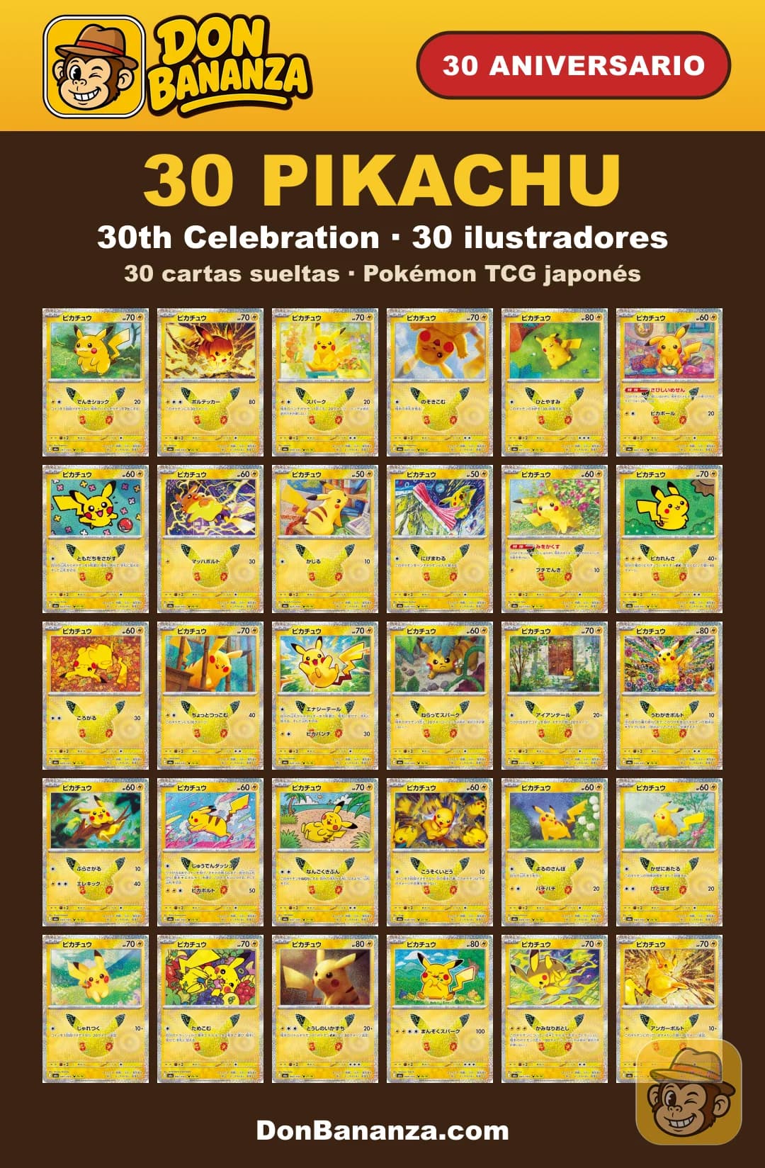30th Celebration 30 Pikachu Cartas Sueltas (JP)